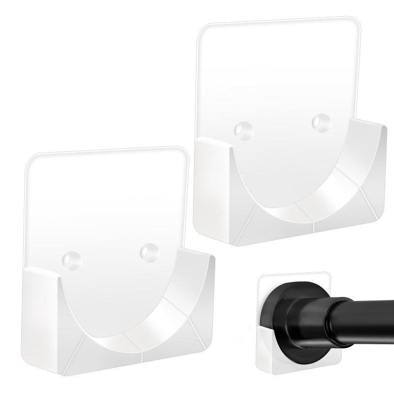 YNL 2 Pack Adhesive Shower Rod Holders  Transparent Rod Retainer | Never Fall Down Shower Tension Rod Holders for Wall(Rod Not Included) - Image 1